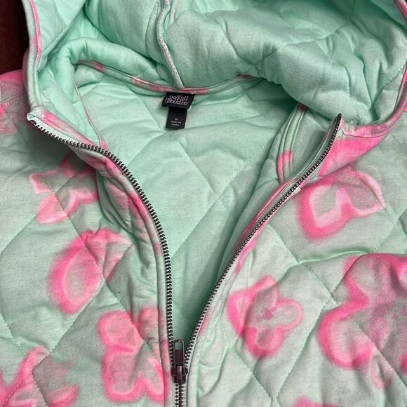 Wild Fable Fun women’s Hooded Quilted Jacket Mint Green Floral Size XS NWT - Picture 7 of 8